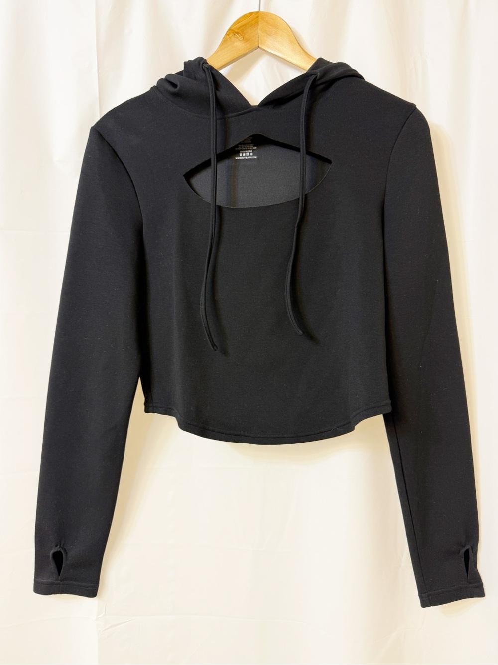 Buffbunny Collection Black Cropped Hoodie Sweater with Cutout Medium